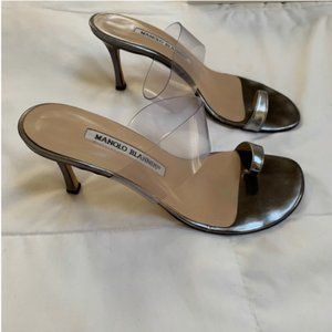 SOLD - Manolo Blahnik silver patent heels